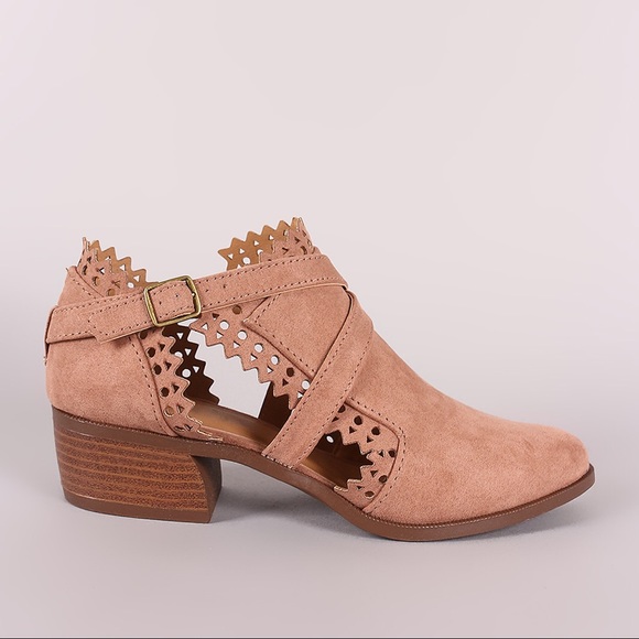 Blush cutout strappy ankle booties 2 LEFT - Picture 2 of 8
